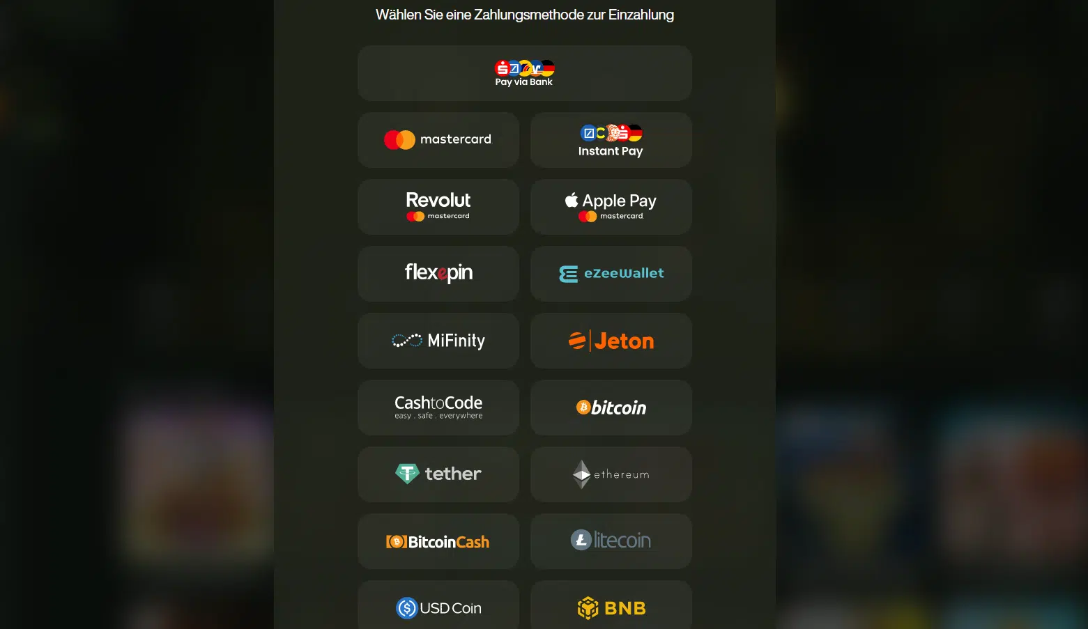 Cashwin Zahlungsmethoden