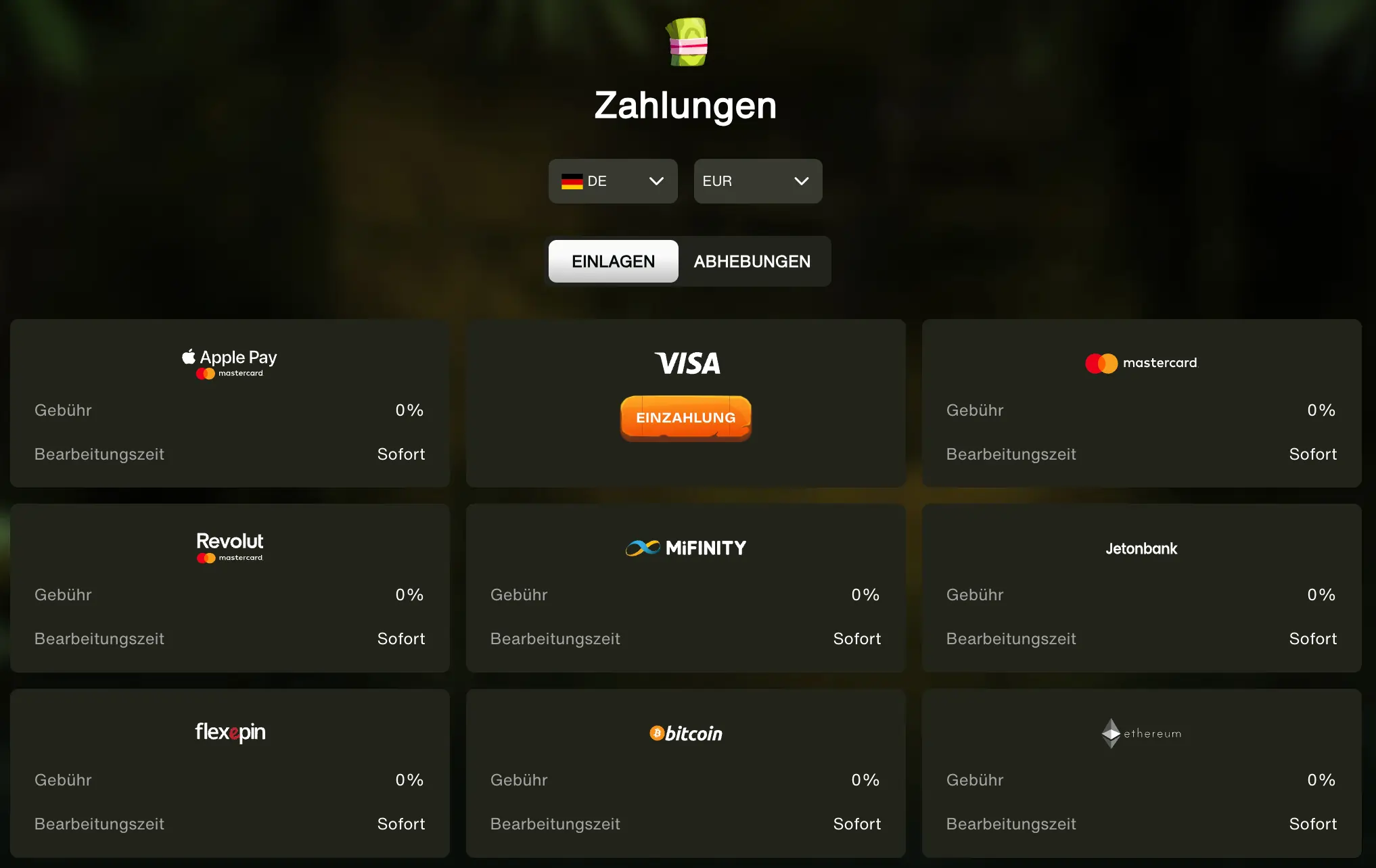 Cashwin Zahlungsmethoden